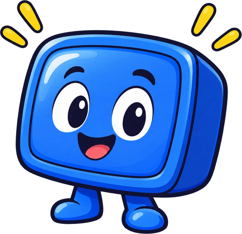 The tidytv mascot, a smiling blue TV with little legs.